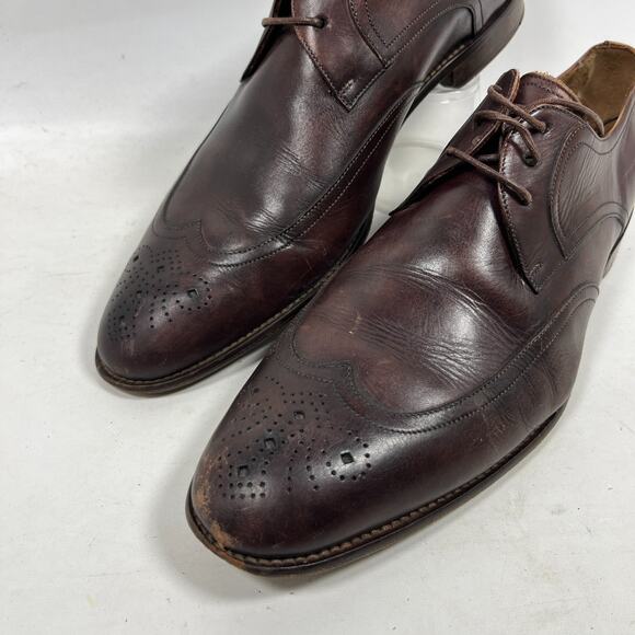 JOHN VARVATOS Shoes Mens 12 Leather Oxford Wingtip Derby Dress Burgundy Italy main image 7